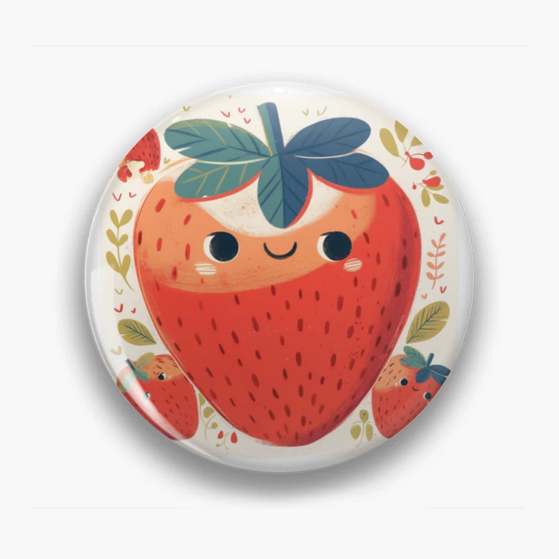 Adorable Kawaii Strawberry Family Illustration Pin