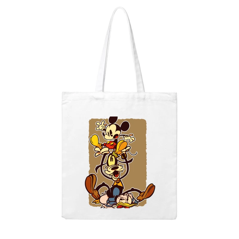 Classic Cartoon Chaos: A Tower of Laughter Cotton Tote Bag