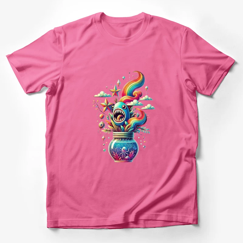 Whimsical Rainbow Sea Monster in a Magical Glass Jar Male T-Shirt