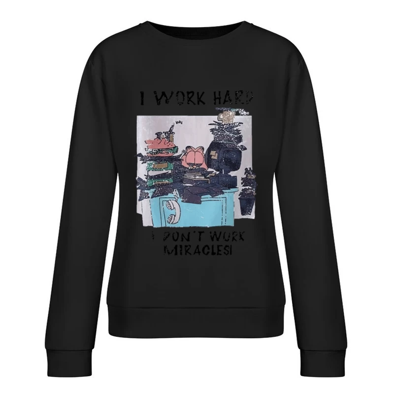 Chaotischer Schreibtisch mit fauler Katze Damen Pullover Sweatshirt