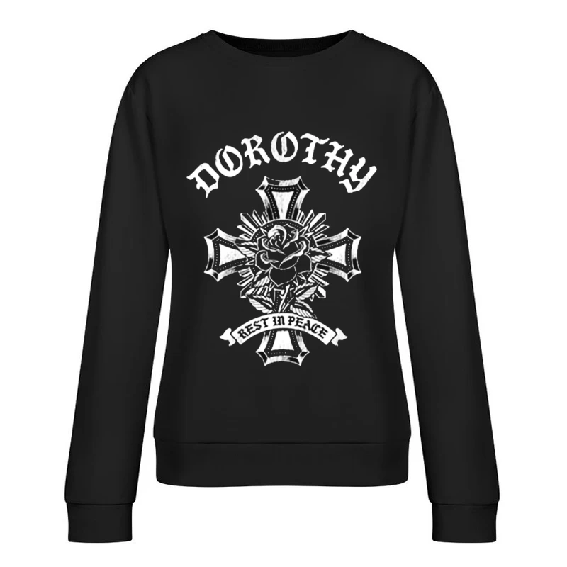 Gothic Memorial Cross with Rose and "Rest in Peace" Inscription Female Pullover Sweatshirt