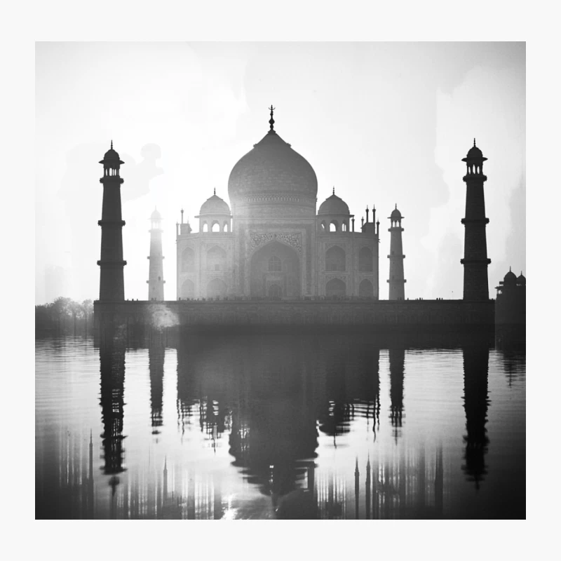Misty Reflection of the Iconic Taj Mahal in Black and White Throw Pillow