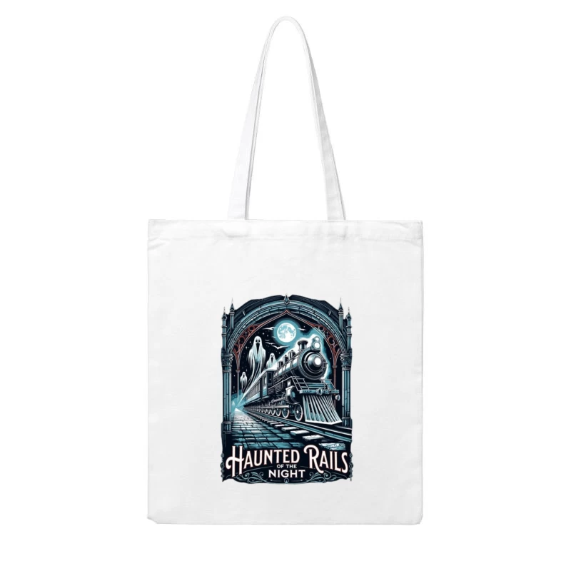 Gothic Haunted Steam Train Under Moonlit Archway Cotton Tote Bag