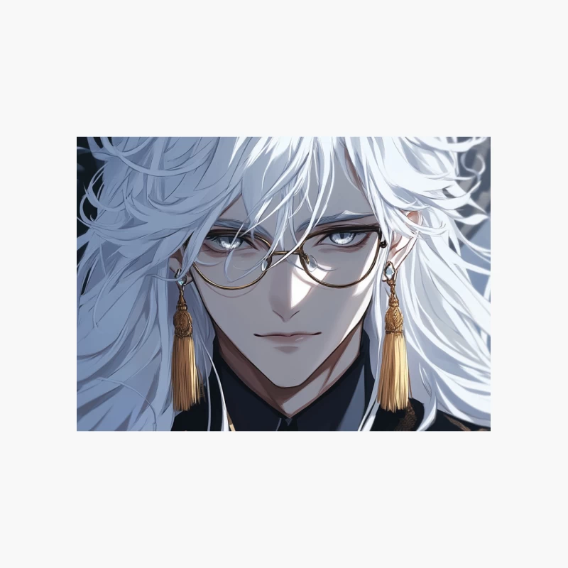 Elegant Anime Character with White Hair and Glasses Cotton Tote Bag