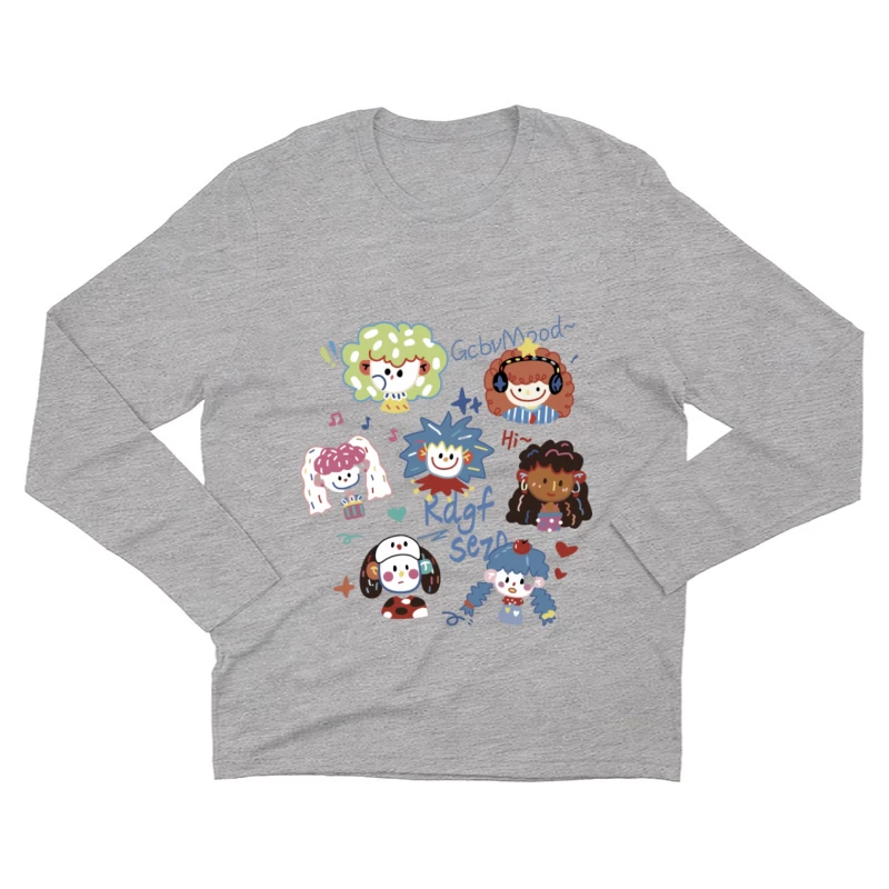 Bunte Cartoon-Gesichter Herren Langarm T-Shirt