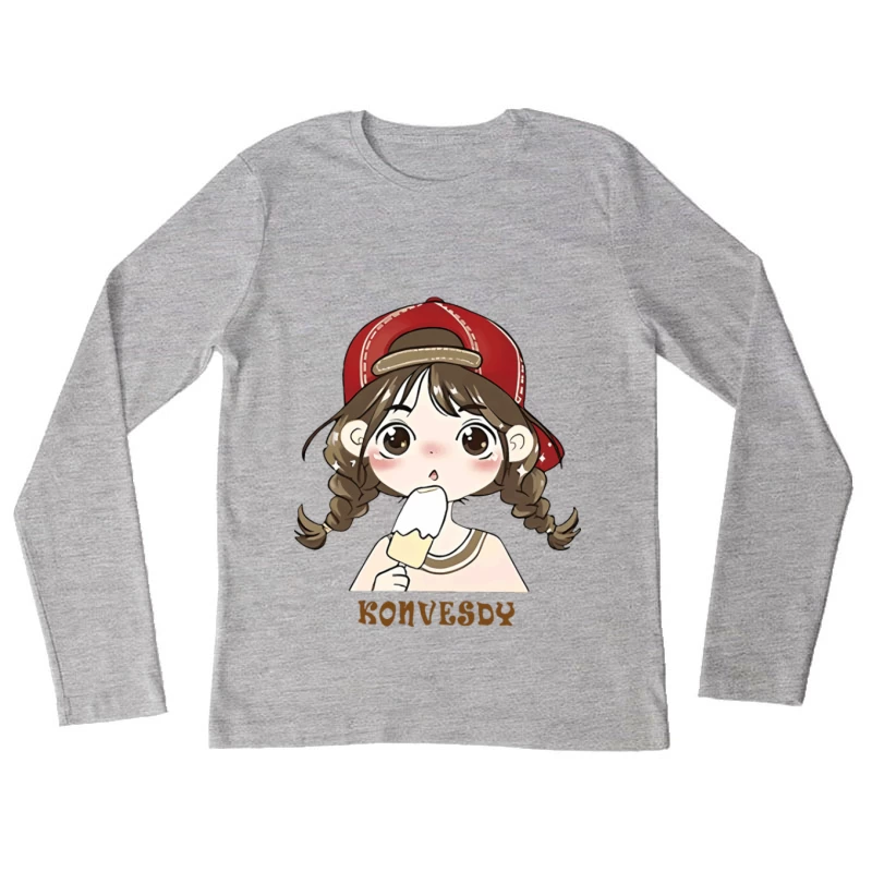 Mädchen mit Eis am Stiel Damen Langarm T-Shirt