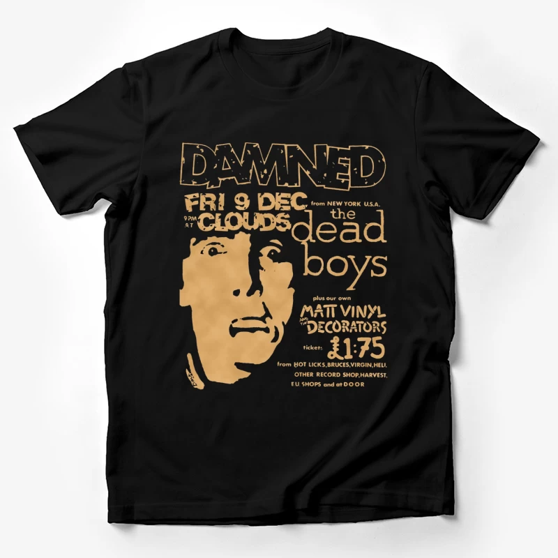 Vintage Concert Poster for The Damned with Clouds and Dead Boys - December 9th Male T-Shirt