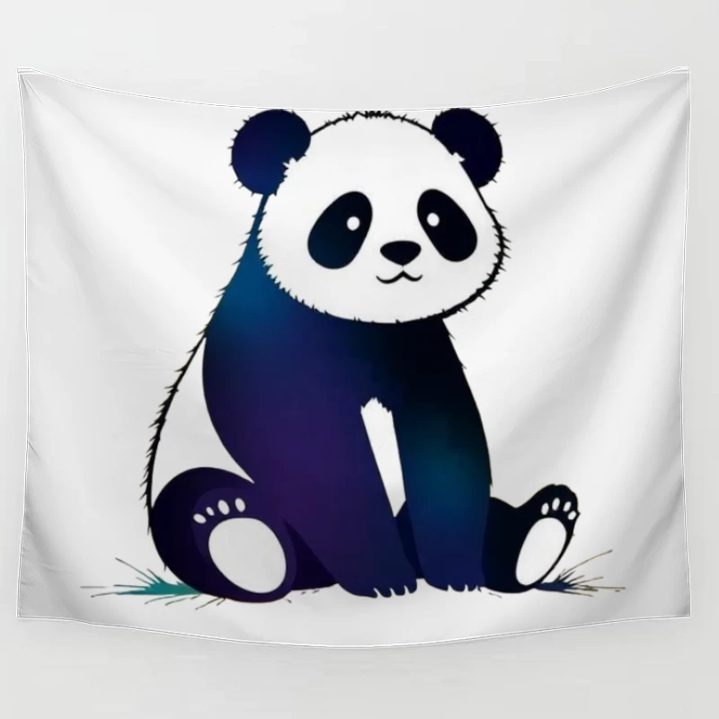 Cute Blue Gradient Cartoon Panda Illustration Tapestry