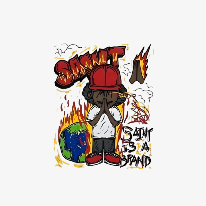 Personnage priant avec flammes et terre Homme Sweat-shirt à enfiler