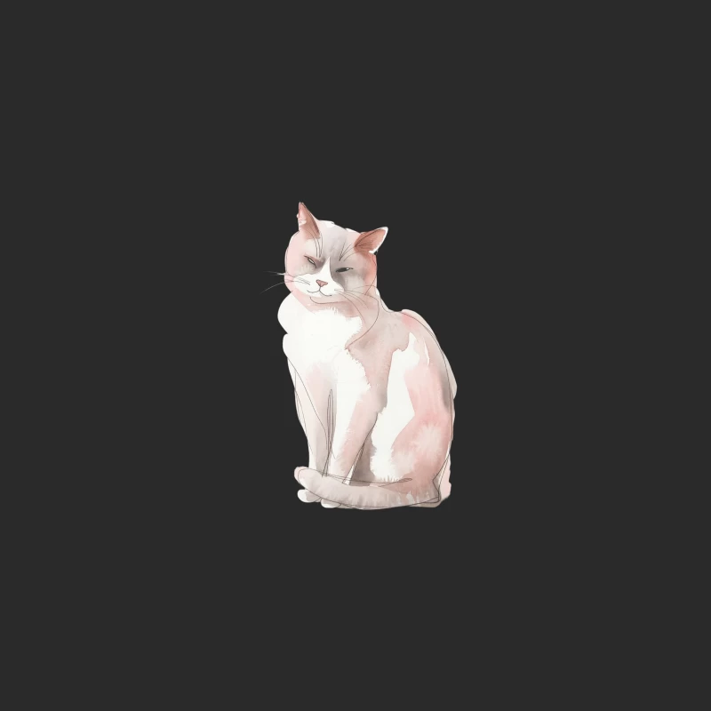 Watercolor Illustration of a Serene Cat Baseball Cap