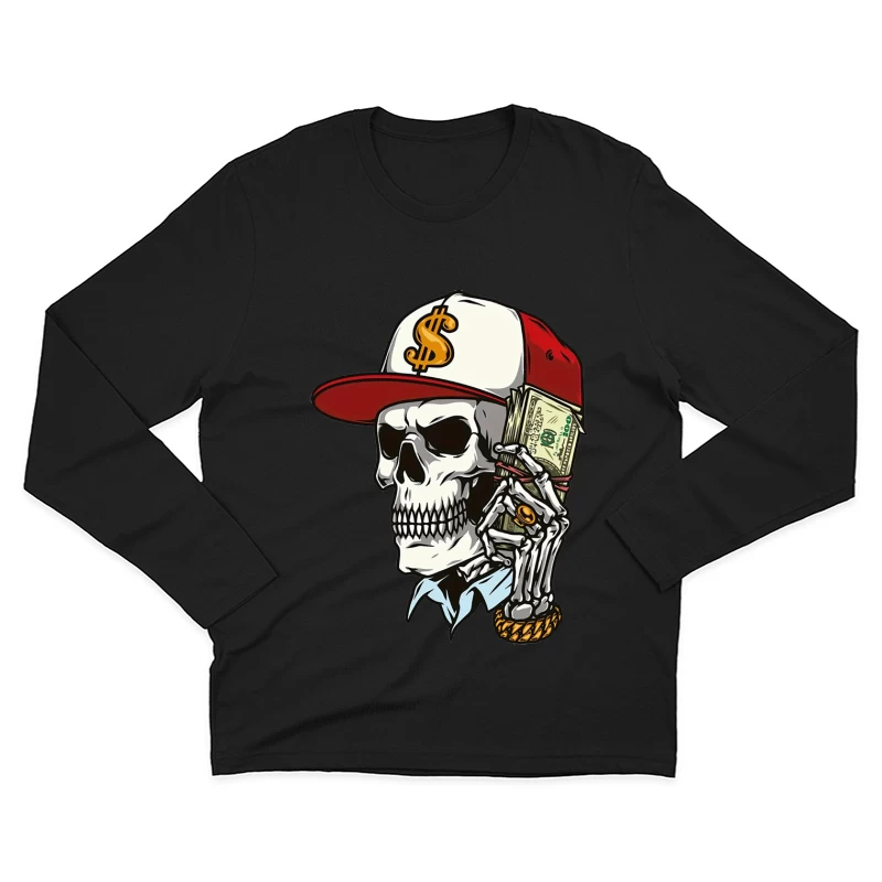Skelett mit Geldtelefon und Dollarhut Herren Langarm T-Shirt