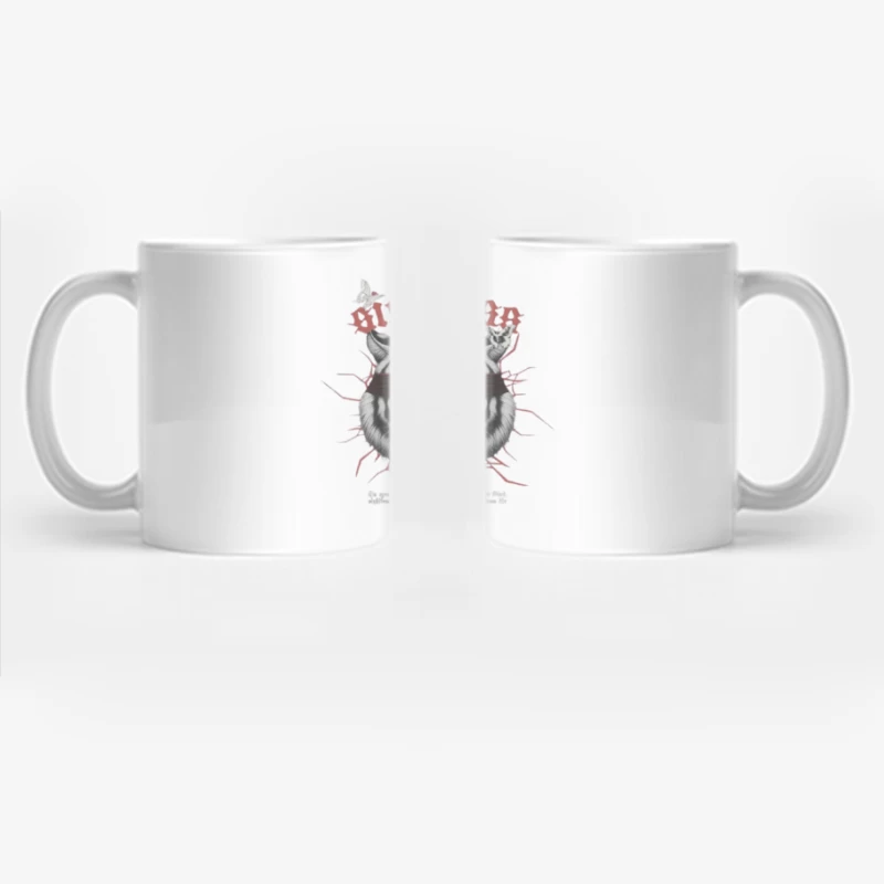 Blindfolded Tiger with Gothic Typography Coffee Mug