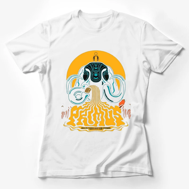 Psychedelic Primus Concert Poster with Elephant Motif Female T-Shirt