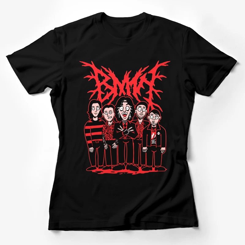 Gothic Rock Band Cartoon in Red and Black Style Female T-Shirt