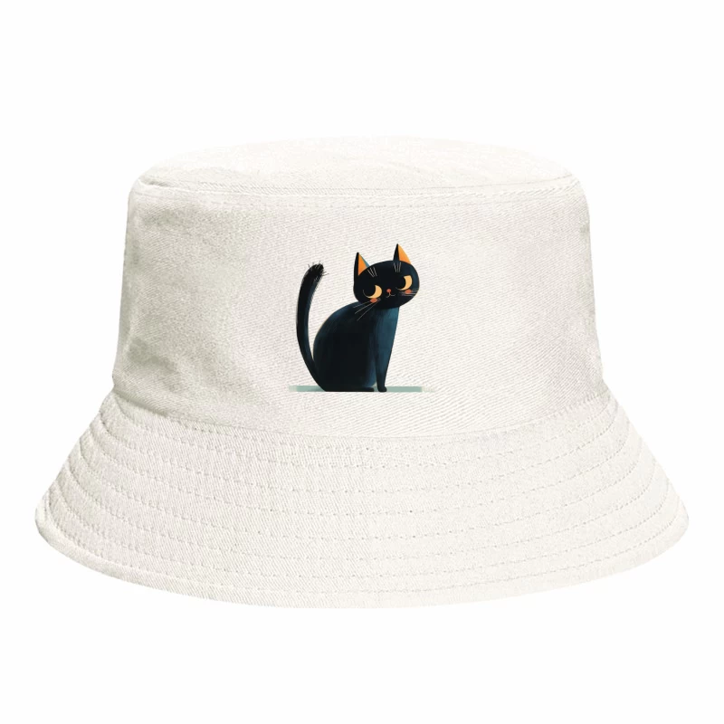 Adorable Black Cat Cartoon Illustration with Orange Ears Bucket Hat