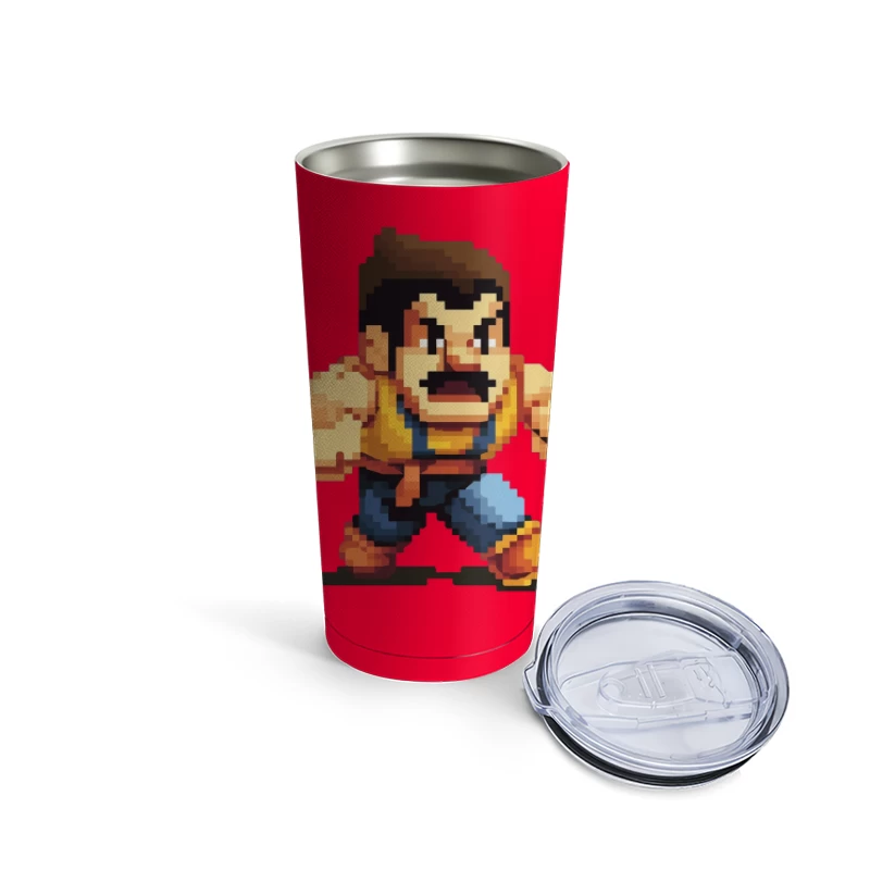 Retro Fighting Game Character in Pixel Art Style Travel Mug