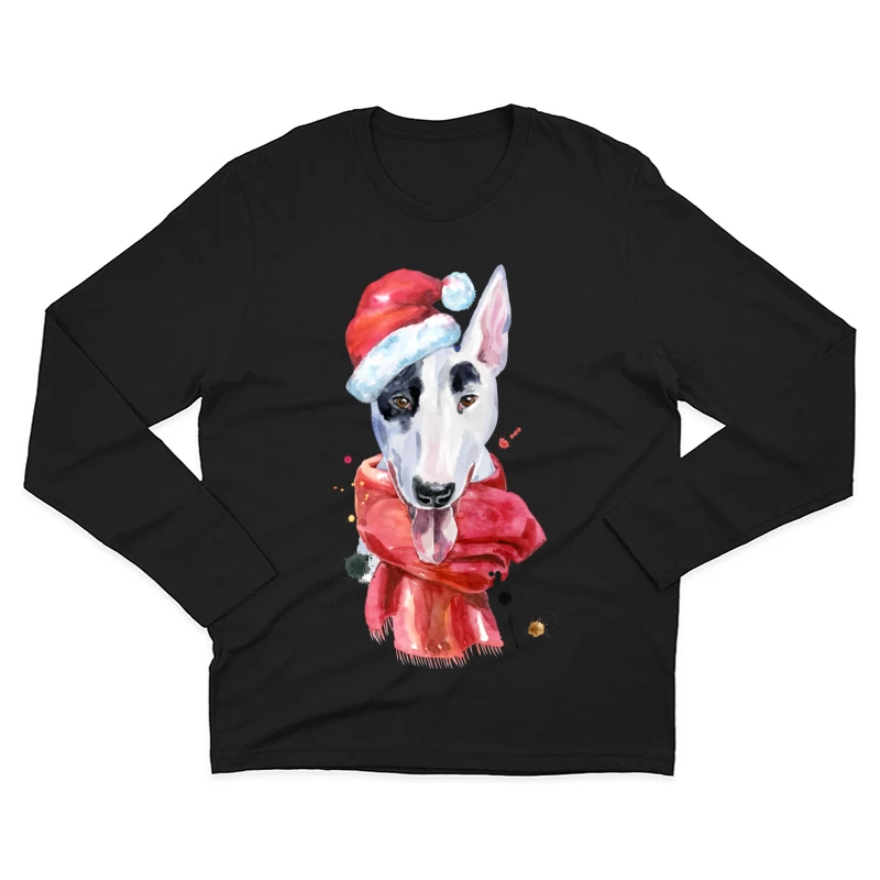 Chien en chapeau de Noël et écharpe Homme Manches Longues T-Shirt