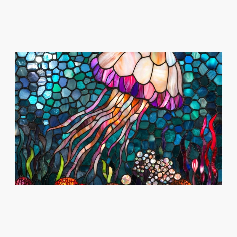 Stained Glass Mosaic of Jellyfish in Underwater Coral Reef Travel Mug