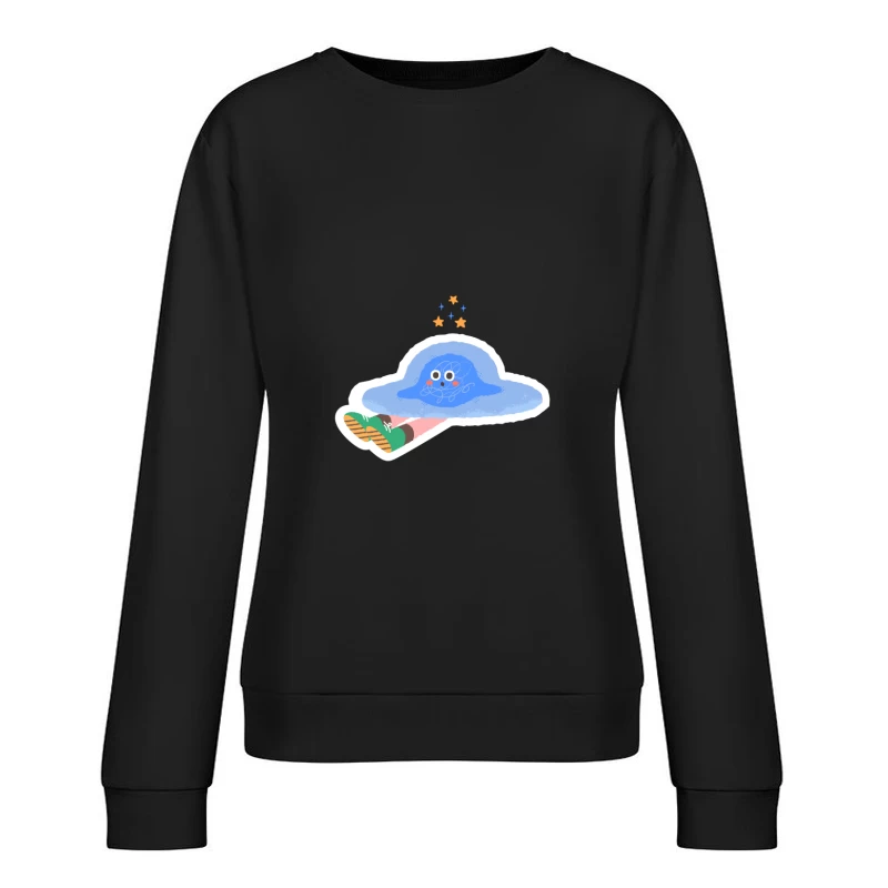 Blauer Hut mit Sternen und Beine in grünen Schuhen Damen Pullover Sweatshirt