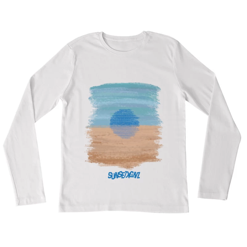 Abstrakter blauer Sonnenuntergang Damen Langarm T-Shirt