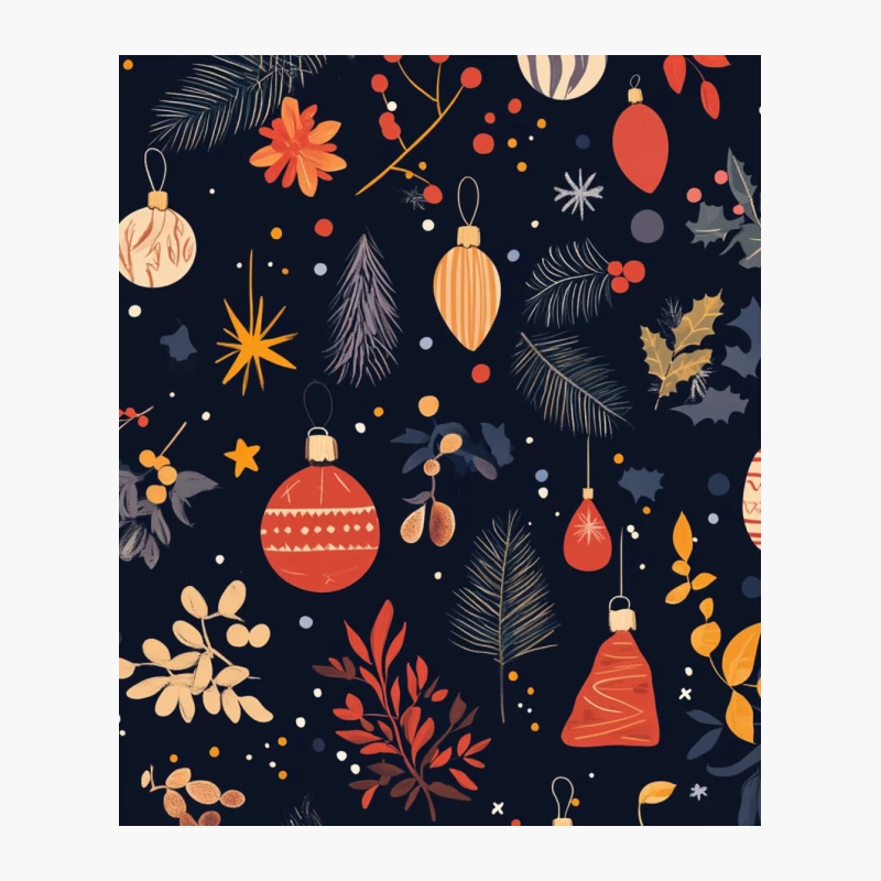 Festive Christmas Pattern with Ornaments and Winter Foliage Cotton Tote Bag
