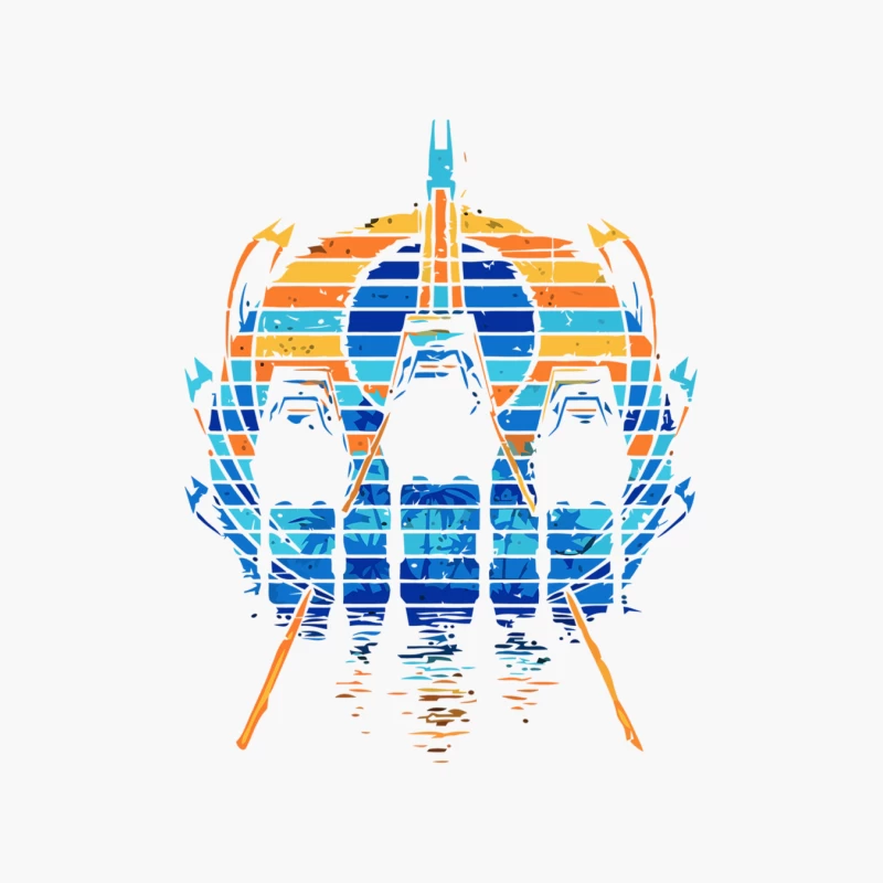 Retro Space Shuttle Launch: Colorful Geometric Sci-Fi Art Cotton Tote Bag