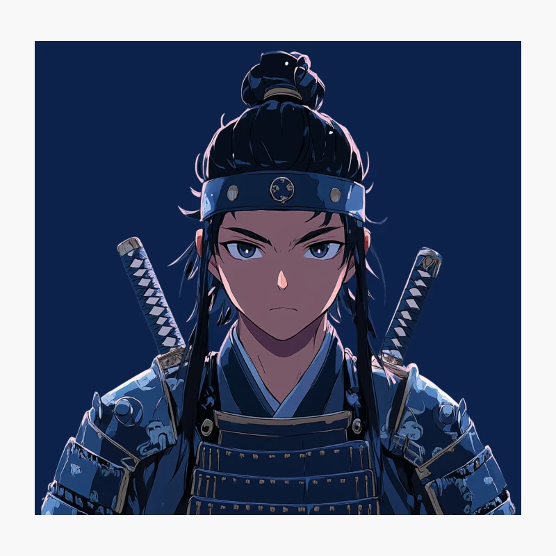 Fierce Anime Samurai in Blue Armor Throw Pillow