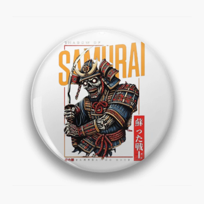 Undead Samurai Warrior in Traditional Armor - Japanese Digital Art Pin