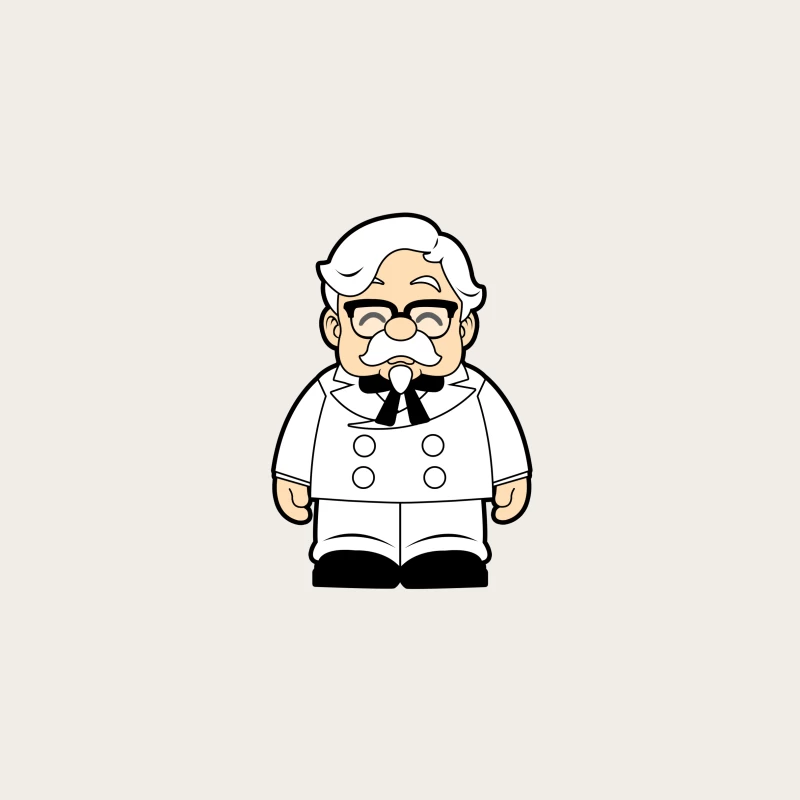 Elderly Cartoon Chef Character in White Uniform Bucket Hat