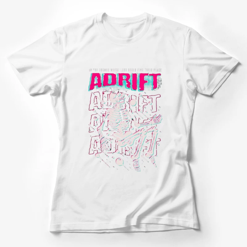 Adrift Skeletal Typography Design in Retro Punk Style Female T-Shirt