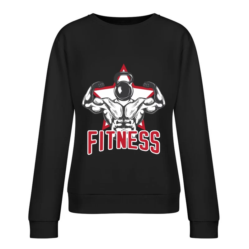 Muscular Fitness Icon with Kettlebell and Star Female Pullover Sweatshirt