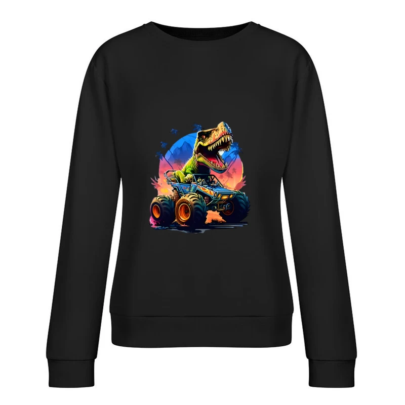 Dinosaurier-Monstertruck bei Sonnenuntergang Damen Pullover Sweatshirt