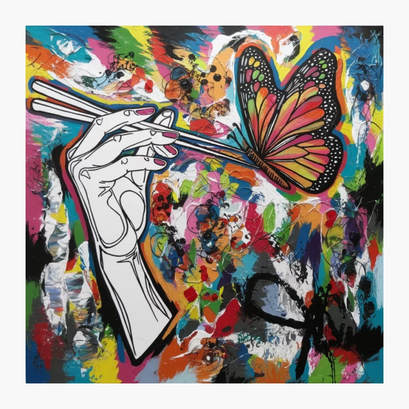 Surreal Hand and Butterfly: A Vibrant Abstract Street Art Fusion Pin