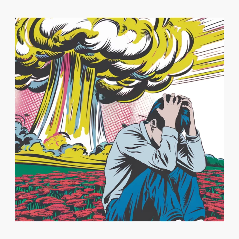 Surreal Pop Art Depicting Nuclear Despair in Comic Style Throw Pillow