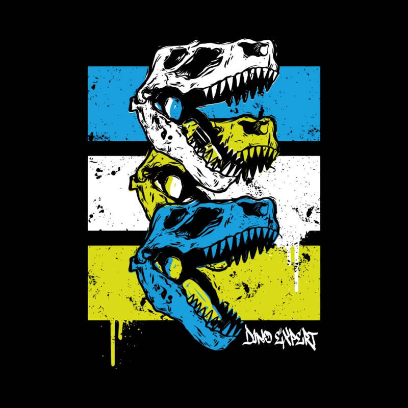 Layered T-Rex Skulls: Grunge Street Art Aesthetic Pin