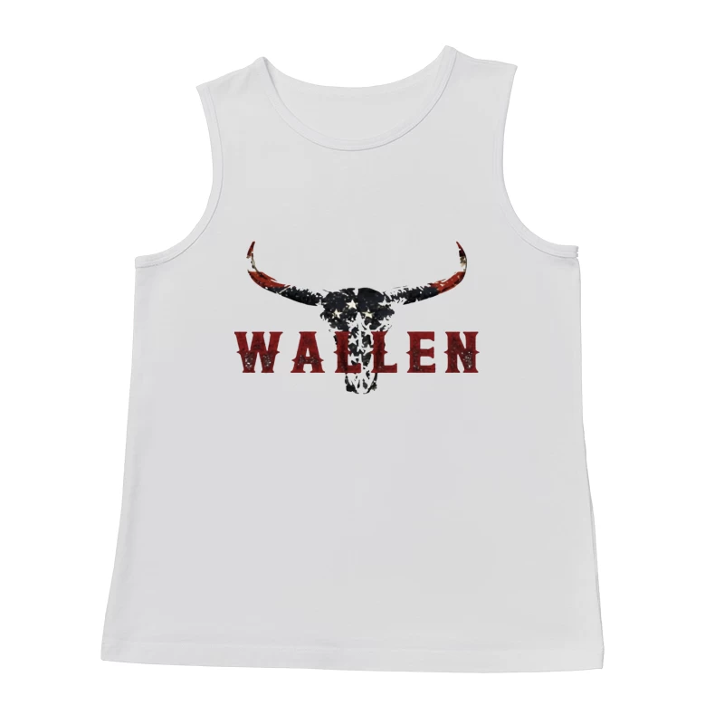 American Patriotic Western "Wallen" Logo with Flag-Patterned Bull Skull Male Tank Top