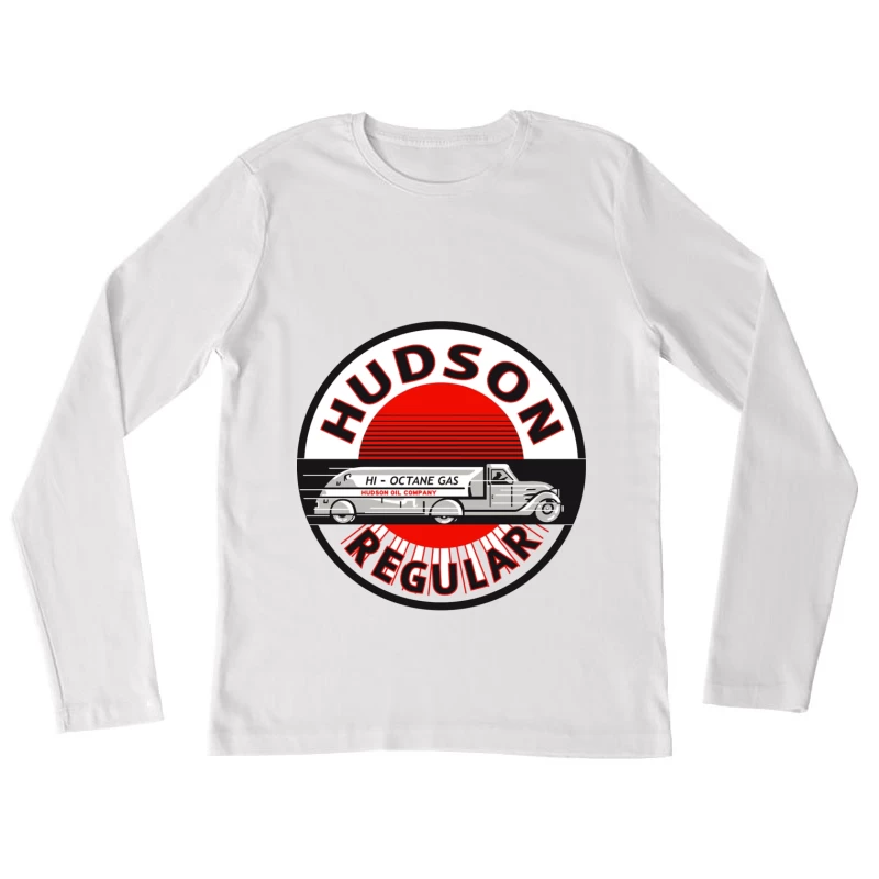 Vintage Hudson Regular Gas Station Logo with Art Deco Fuel Truck Design Female Long Sleeve T-Shirt