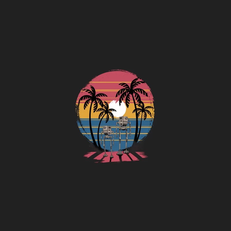 Retro Tropical Star Wars AT-AT Sunset Beach Art Bucket Hat