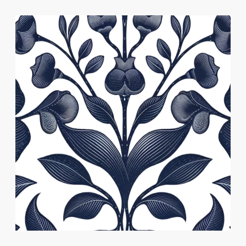 Symmetrical Navy Blue Floral Pattern in Art Nouveau Style Pin