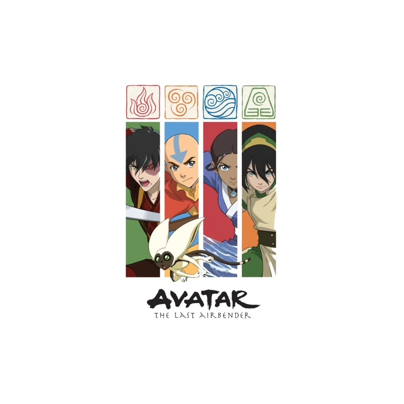 Avatar: The Last Airbender Character Panel with Elemental Symbols Mouse Pad