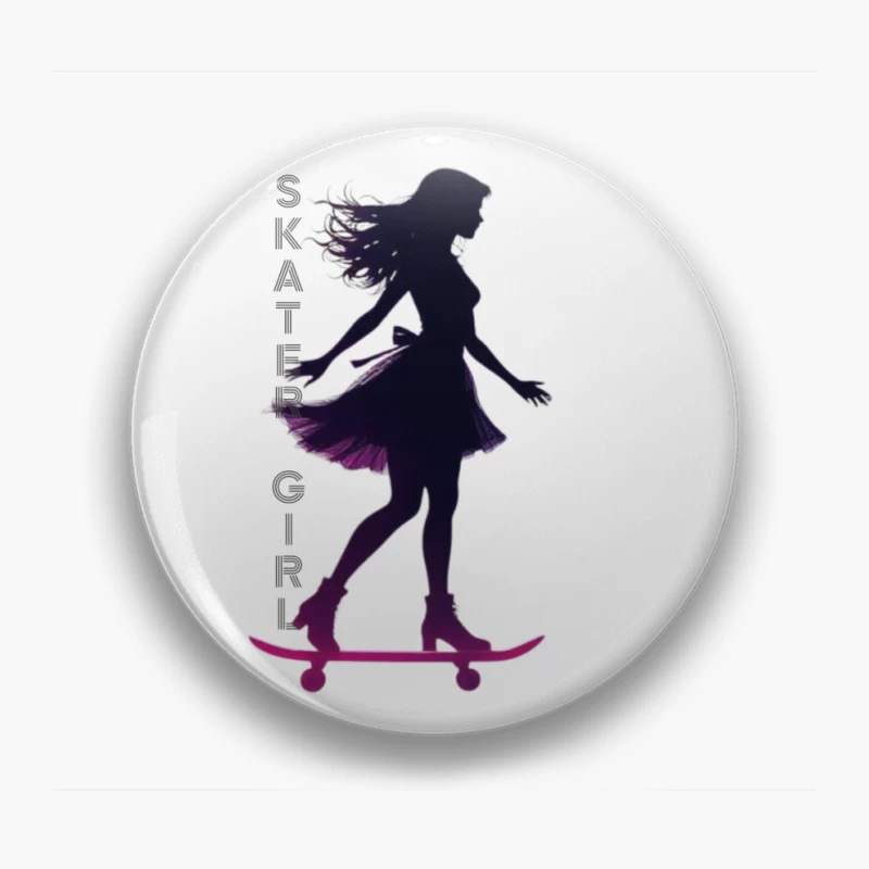 Stylish Skater Girl Silhouette in Pink and Black Pin