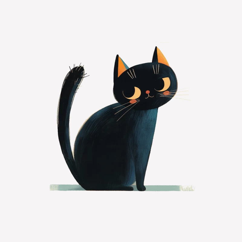 Adorable Black Cat Cartoon Illustration with Orange Ears Male T-Shirt