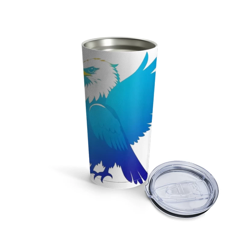 Majestic Blue Gradient Eagle Illustration Travel Mug