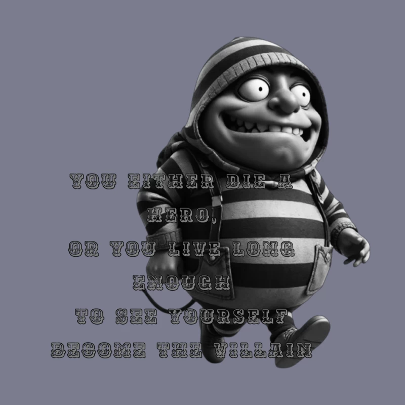 Dark Humorous Villain Quote with Animated Character in Black and White Pin