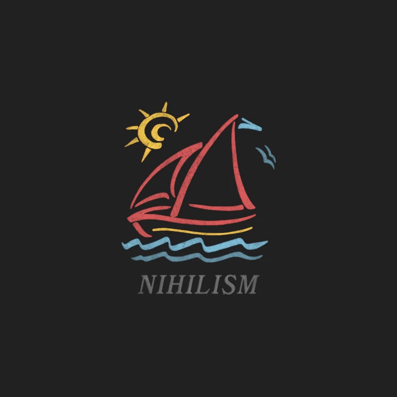 1980s Vintage Style  Nihilism Aesthetic Sailboat Faded Design Bucket Hat