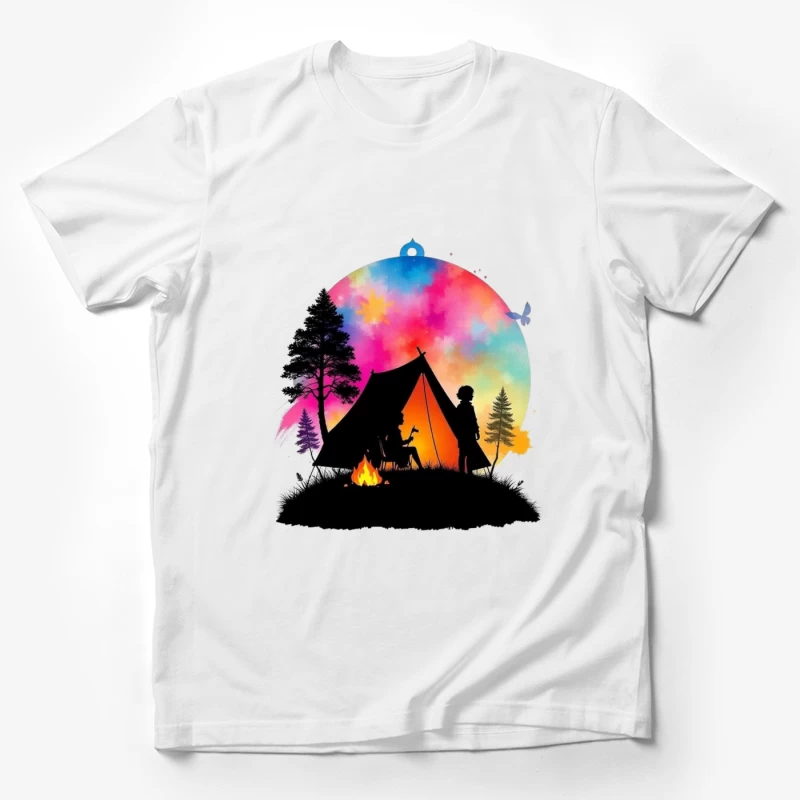 Magical Camping Night Under Colorful Aurora Sky Male T-Shirt