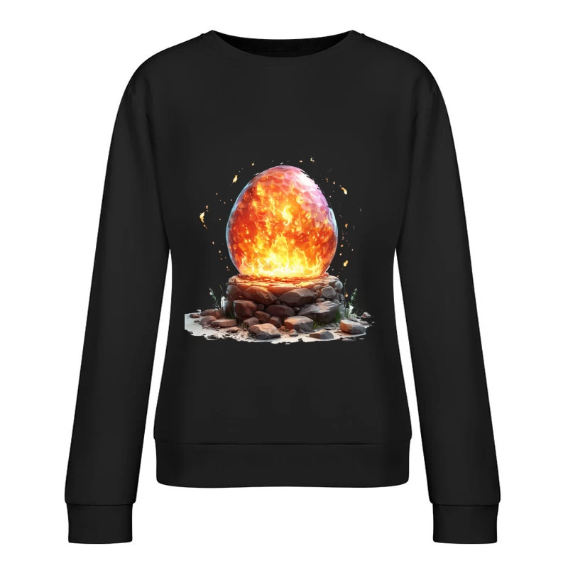 Mystical Fire Orb on Ancient Stone Altar Female Pullover Sweatshirt