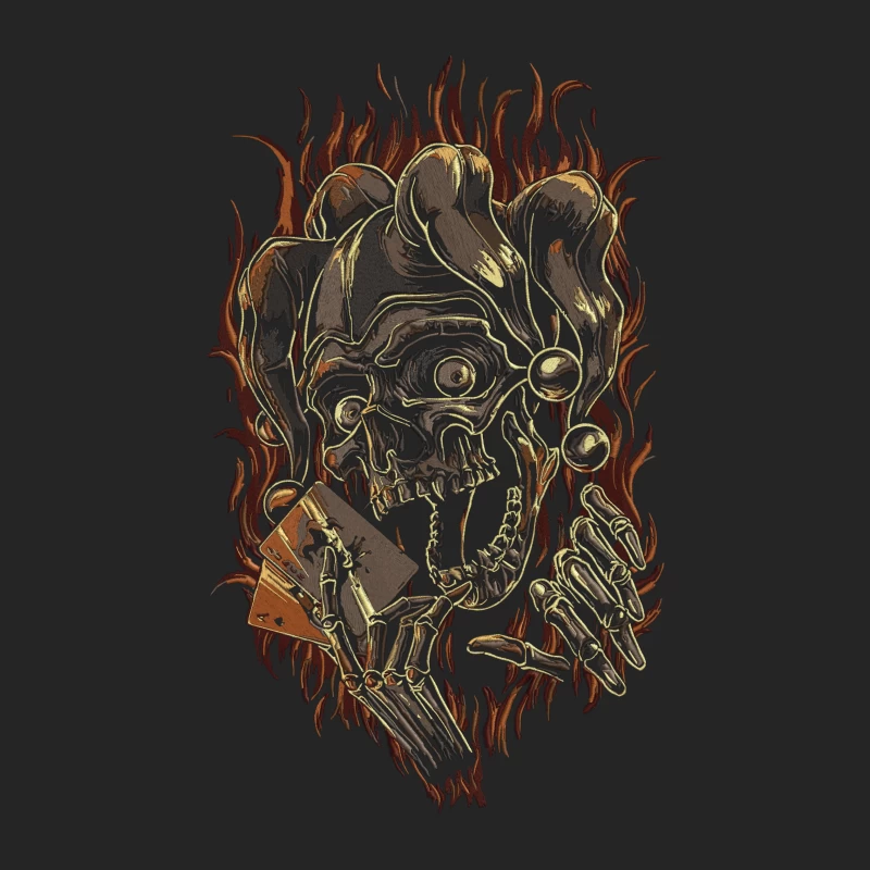 Skull Jester with Playing Cards and Flames Male Pullover Sweatshirt