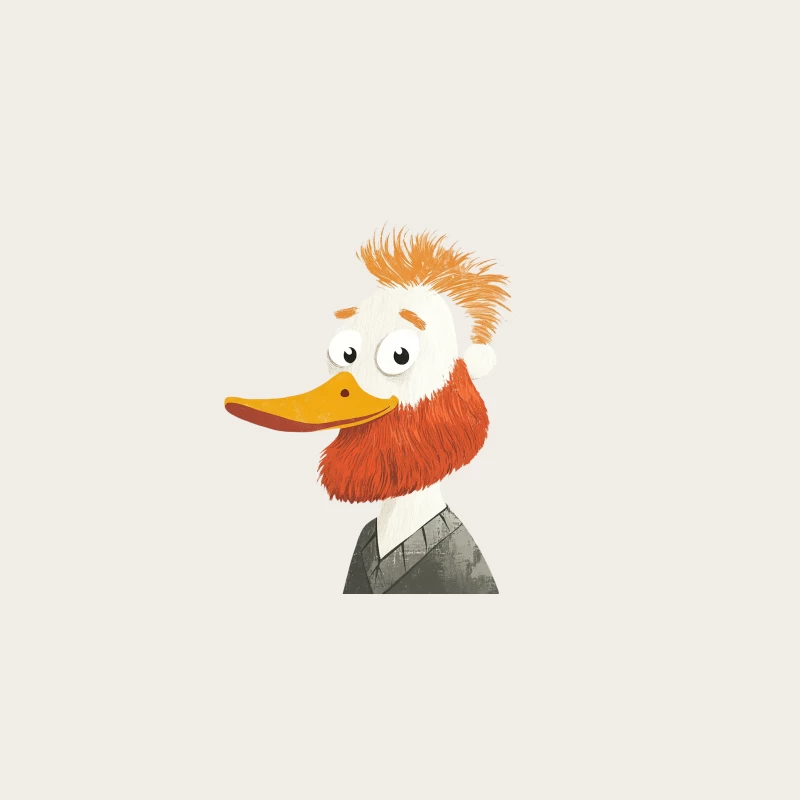 Quirky Duck Character with Orange Hair and Beard Illustration Bucket Hat
