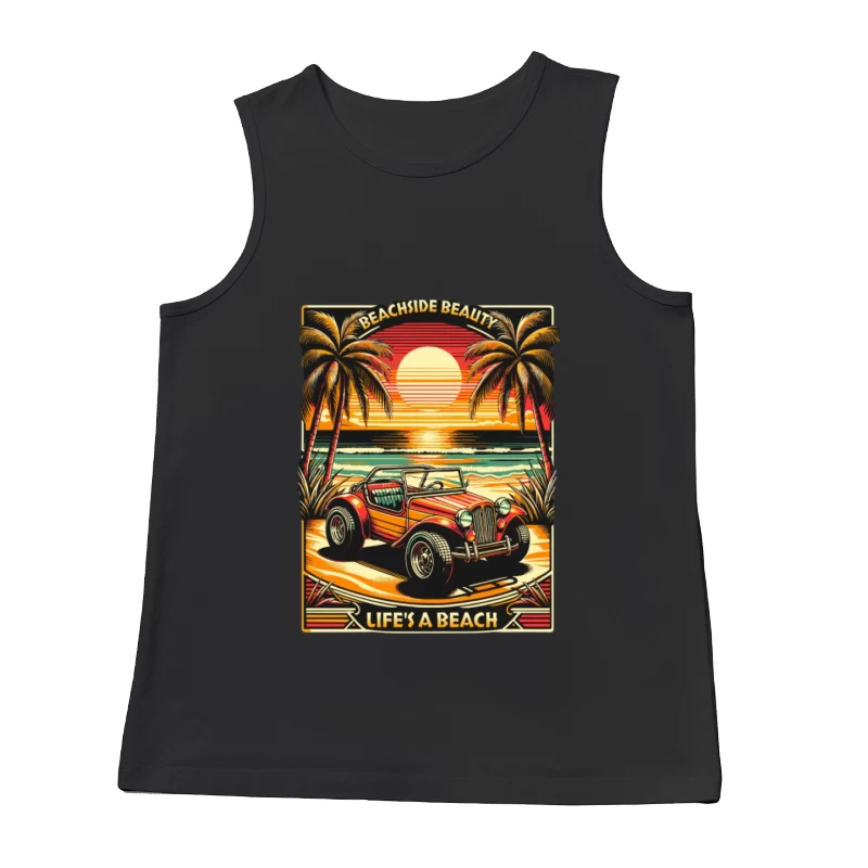 Strandauto unter Palmen bei Sonnenuntergang Herren Tanktops